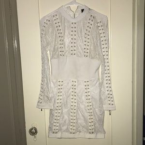 White lace up, high neck dress